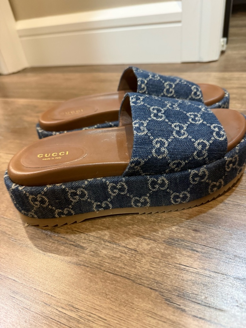 Gucci Blue Denim GG Platform Slide Mules - Picture 4 of 7